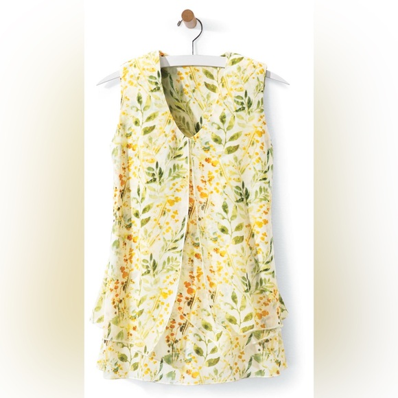 Serengeti Tops - Serengeti Tiered Botanical Blouse Top Flyaway Front Asymmetric Layers Size M